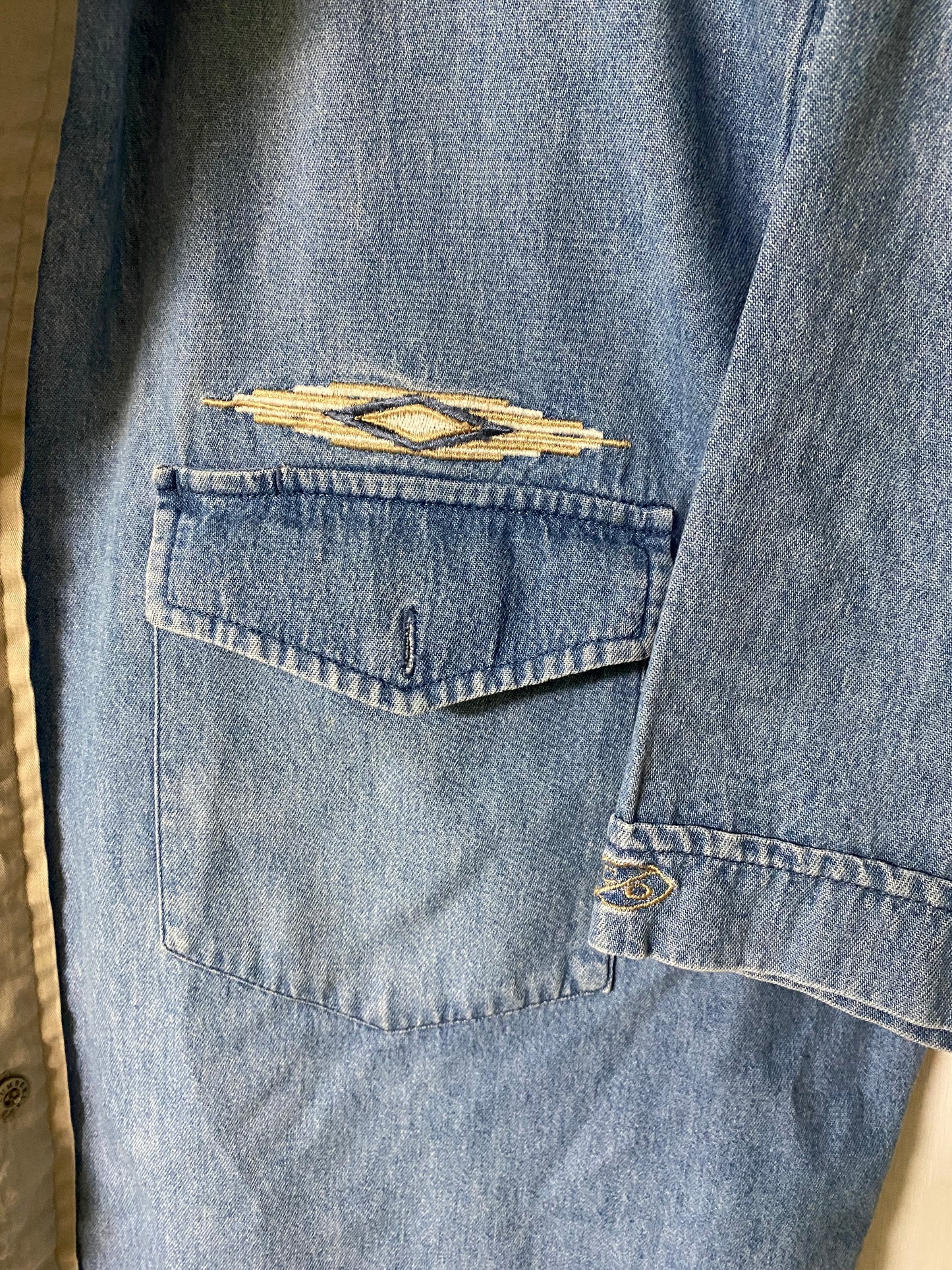 90’s Cumberland Outfitters Denim/Canvas Shortsleeve Button Down